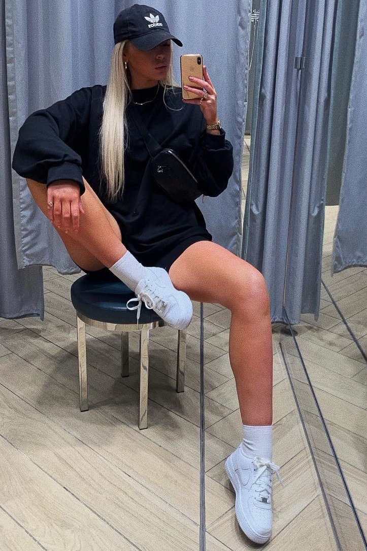 Black Oversized Sweatshirt Jumper Dress - Kristen-Dresses