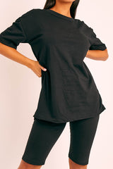 Black Oversized T-shirt Cycling Shorts Co-ord - Bethanny-Co-ords