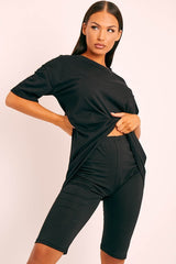 Black Oversized T-shirt Cycling Shorts Co-ord - Bethanny-Co-ords