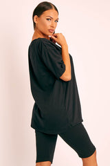 Black Oversized T-shirt Cycling Shorts Co-ord - Bethanny-Co-ords