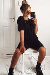 Black Oversized T-shirt Cycling Shorts Co-ord - Bethanny-Co-ords