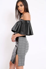 Black PU Bardot Crop Top - Justine-Tops