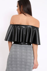 Black PU Bardot Crop Top - Justine-Tops