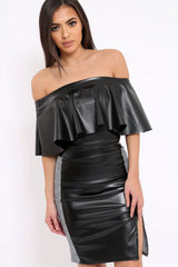 Black PU Bardot Crop Top - Justine-Tops