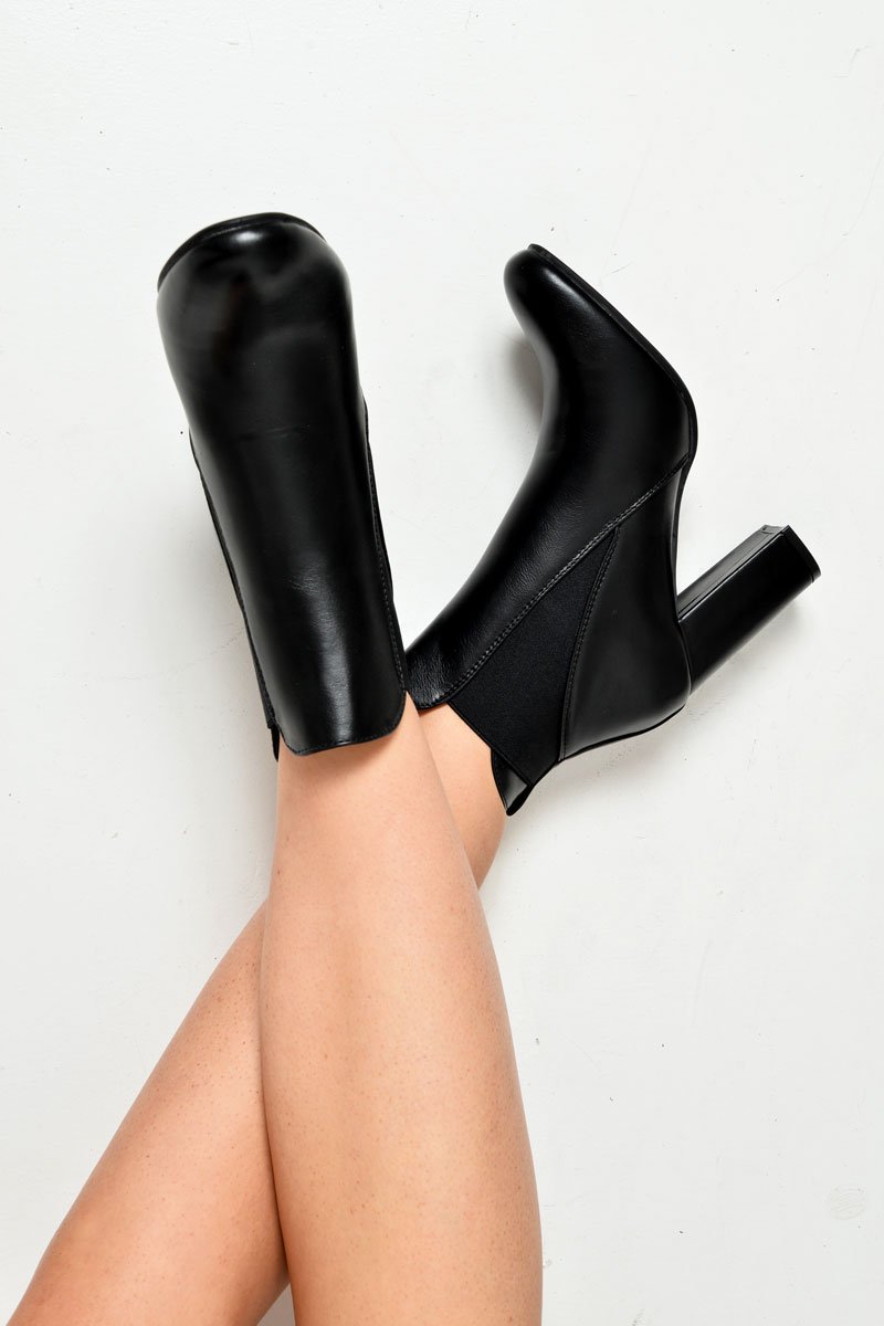 Black PU Block Heel Ankle Boots - Karlei-Boots