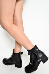 Black PU Bow Detail Chunky Chelsea Boots - Daleisa-Boots