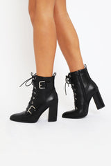 Black PU Buckle Pointed Boots - Canyon-Boots