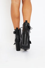 Black PU Buckle Pointed Boots - Canyon-Boots