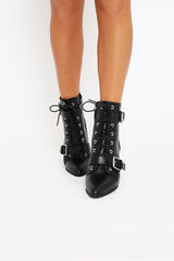 Black PU Buckle Pointed Boots - Canyon-Boots
