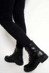 Black PU Chain Detail Biker Boots - Fischer-Boots