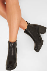 Black PU Chunky Heel Ankle Boots - Calee-Boots