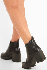 Black PU Chunky Heel Ankle Boots - Calee-Boots