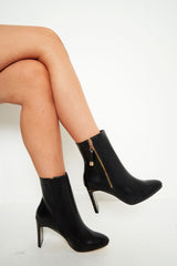 Black PU Clear Heel Side Zip Boots - Shauna-Boots