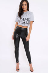 Black PU Coated Leggings - Tayler-Trousers