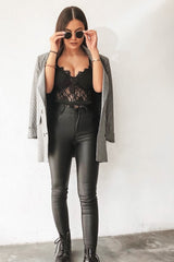 Black PU Coated Skinny Jeans - Rachell-Jeans