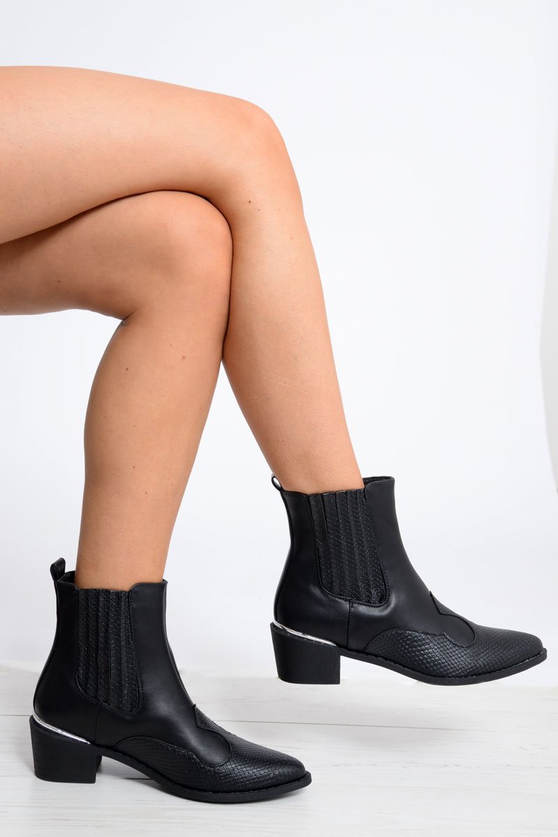 Black PU Cowboy Ankle Boots - Keko-Boots