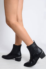 Black PU Cowboy Ankle Boots - Keko-Boots