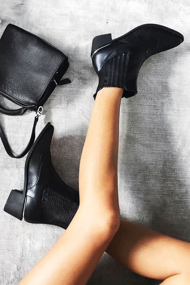 Black PU Cowboy Ankle Boots - Keko-Boots