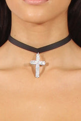 Black PU Cross Pendant Choker - Calia-Accessories