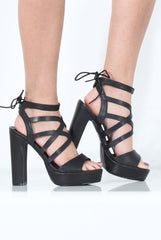 Black PU Cut Out Platform Heels - Leona-Heels