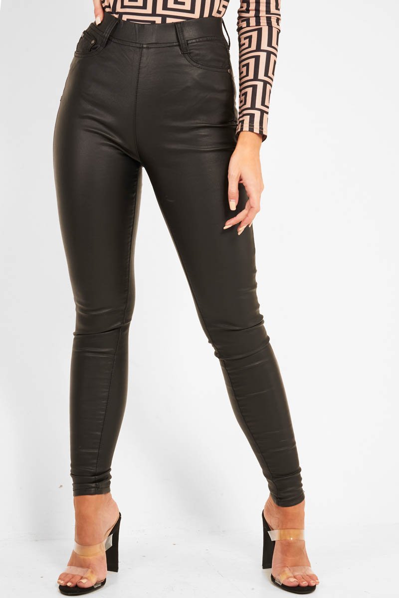 Black PU Faux Leather Skinny Jeans - Ellisen-Jeans
