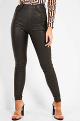 Black PU Faux Leather Skinny Jeans - Ellisen-Jeans