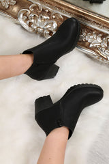 Black PU Gold Detail Zip Heeled Boot- Amare-Boots