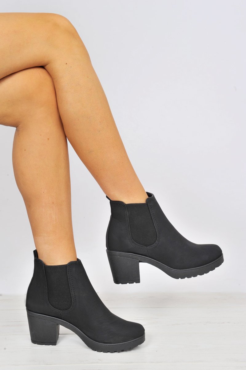 Black PU Heeled Ankle Boots - Athina-Boots