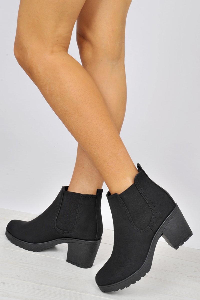 Black PU Heeled Ankle Boots - Athina-Boots
