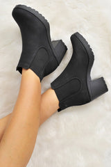 Black PU Heeled Ankle Boots - Athina-Boots
