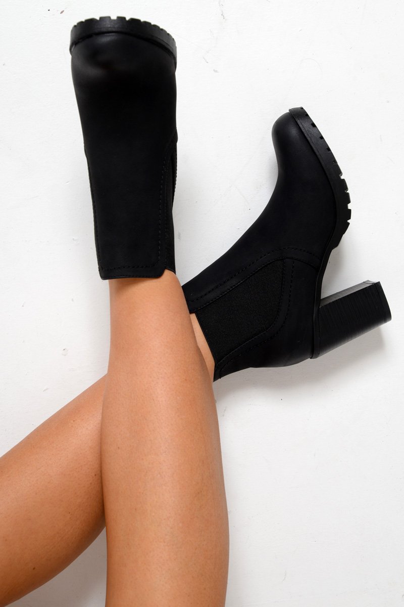 Black PU Heeled Ankle Boots - Kiara-Boots