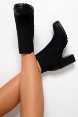 Black PU Heeled Ankle Boots - Kiara-Boots