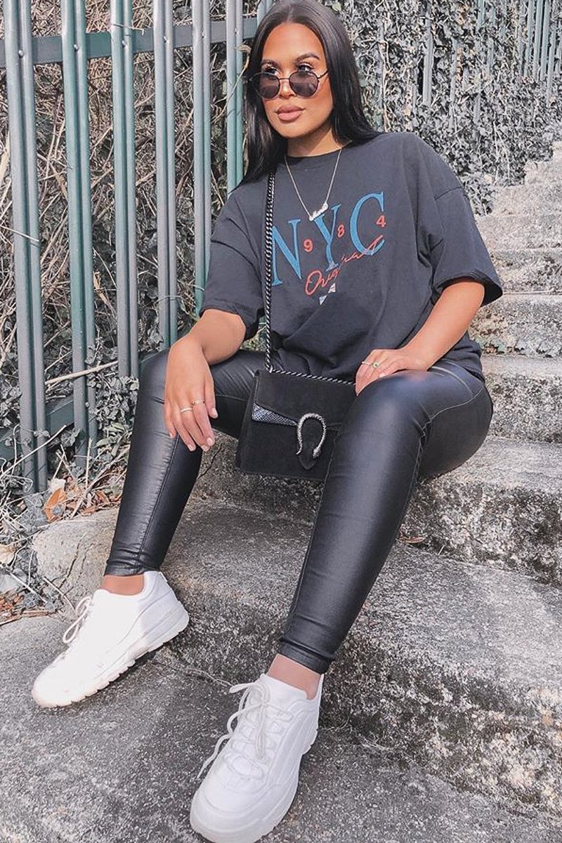 Black PU High Waisted Leggings - Emra-Leggings