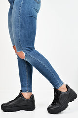 Black PU Lace Up Sole Detail Trainers - Lennix-Trainers