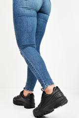 Black PU Lace Up Sole Detail Trainers - Lennix-Trainers