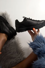 Black PU Lace Up Sole Detail Trainers - Lennix-Trainers