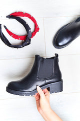 Black PU Leather Chelsea Style Ankle Boot - Jeanie-Boots