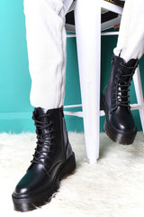 Black PU Leather Double Sole Boots - Dakoda-Boots