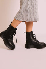Black PU Leather Double Sole Boots - Dakoda-Boots