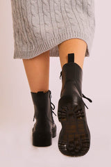 Black PU Leather Double Sole Boots - Dakoda-Boots