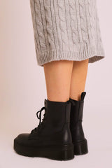 Black PU Leather Double Sole Boots - Dakoda-Boots