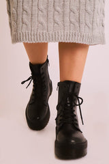 Black PU Leather Double Sole Boots - Dakoda-Boots