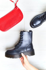 Black PU Leather Double Sole Boots - Dakoda-Boots