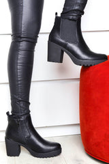 Black PU Leather Heeled Chelsea Boot - Eimi-Boots