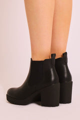 Black PU Leather Heeled Chelsea Boot - Eimi-Boots