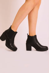 Black PU Leather Heeled Chelsea Boot - Eimi-Boots