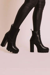 Black PU Leather Platform High Heeled Boots - Nova-Boots