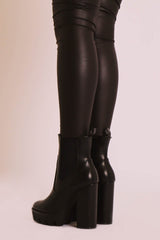 Black PU Leather Platform High Heeled Boots - Nova-Boots