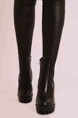 Black PU Leather Platform High Heeled Boots - Nova-Boots