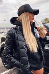 Black PU Leather Puffer Coat - Kobie-Coats